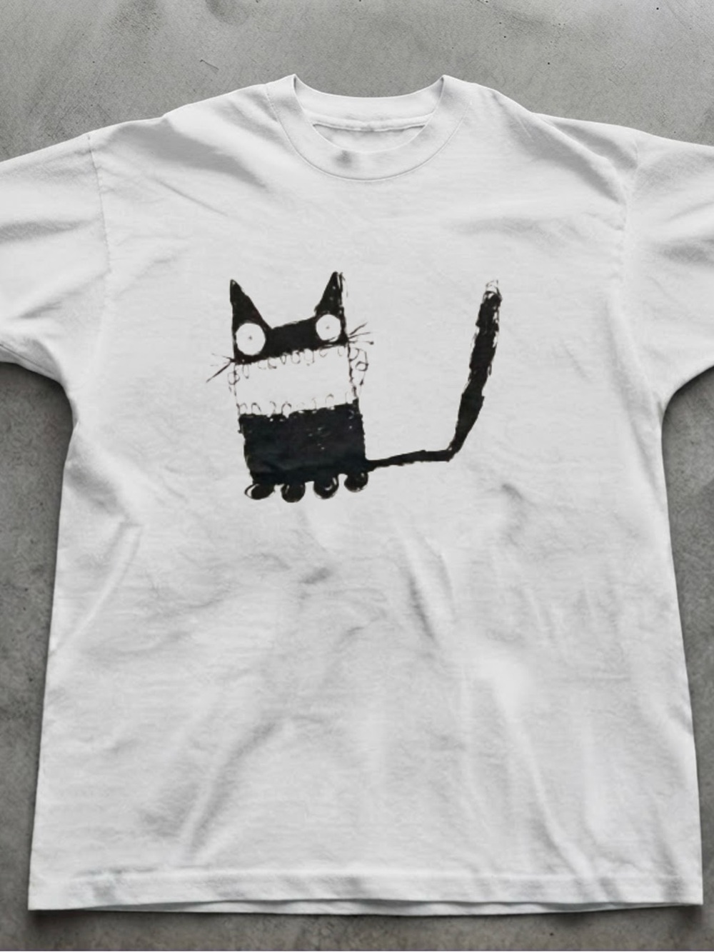 Quirky Black Cat Graphic Tee Gildan White T-shirt